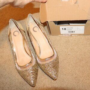 Journee Collection Gold Sparkle Heels, Sz 10M, Gold